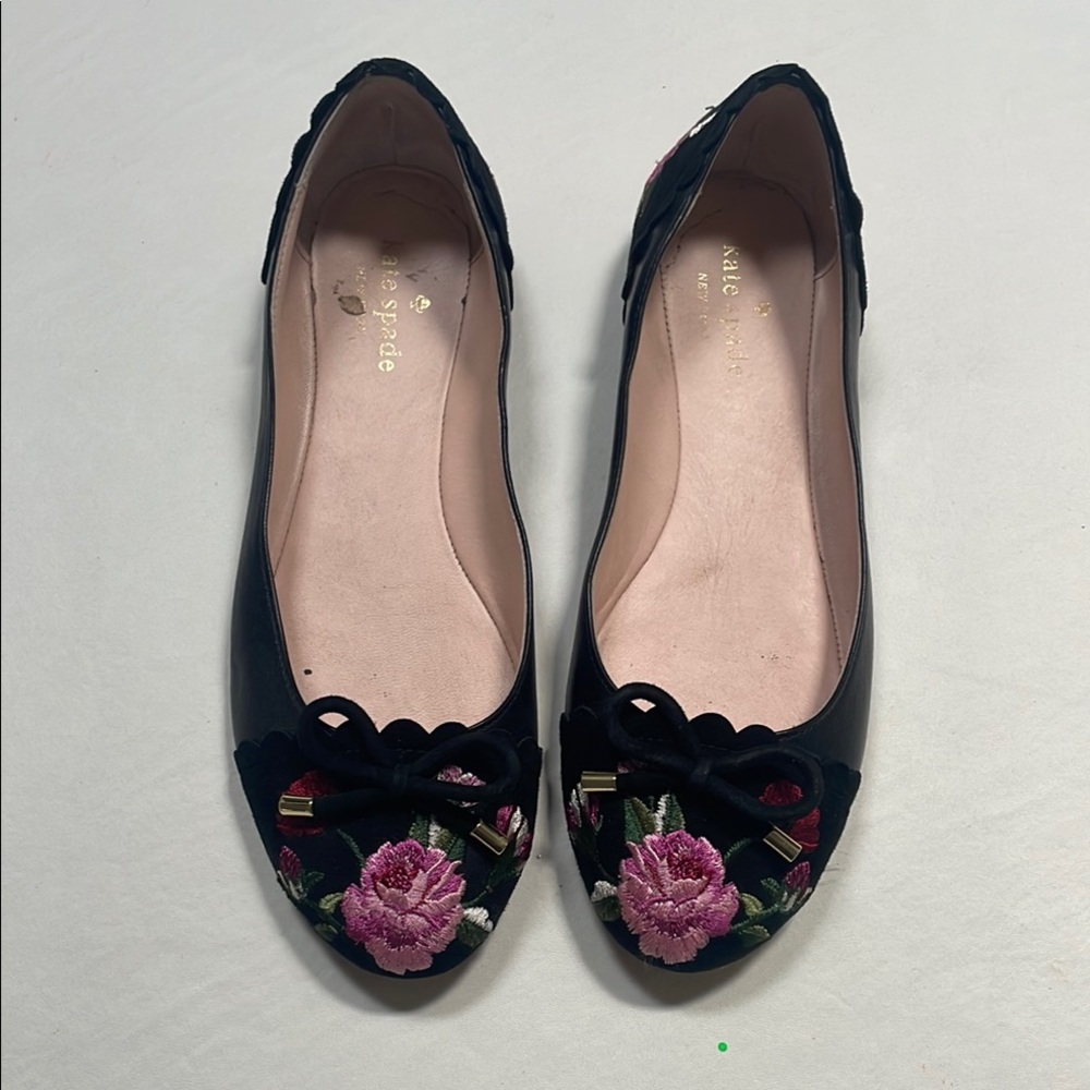 Kate Spade Black and Pink Floral Flats size 7.5